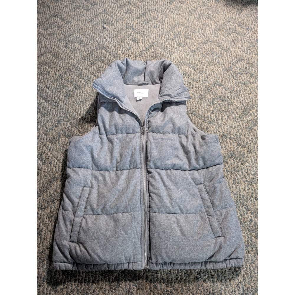 Old Navy Womens Heather Grey Textured Puffer Vest Fleece Lined Size M 285234-00